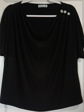 89th & Madison Drape-Neck Short Sleeve Top with Shoulder Buttons